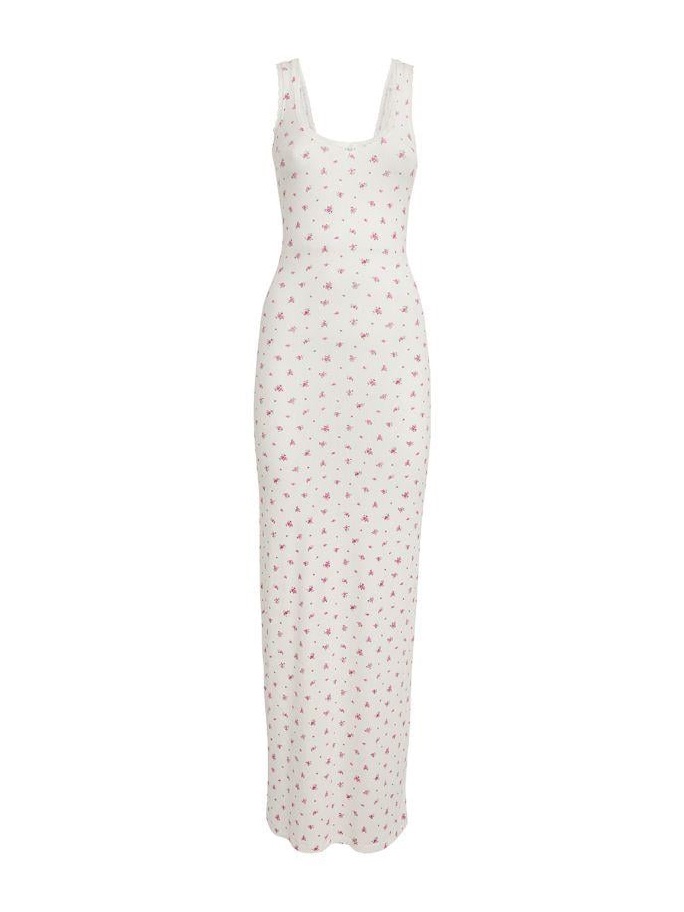 Skims White Tank Maxi Dress With Pink Floral